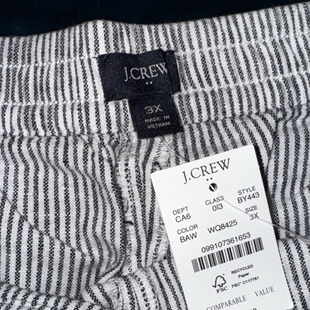NEW! J. CREW Factory Linen Blend Striped Drawstring Shorts Grey/Wh. 3X GORGEOUS - Picture 4 of 12